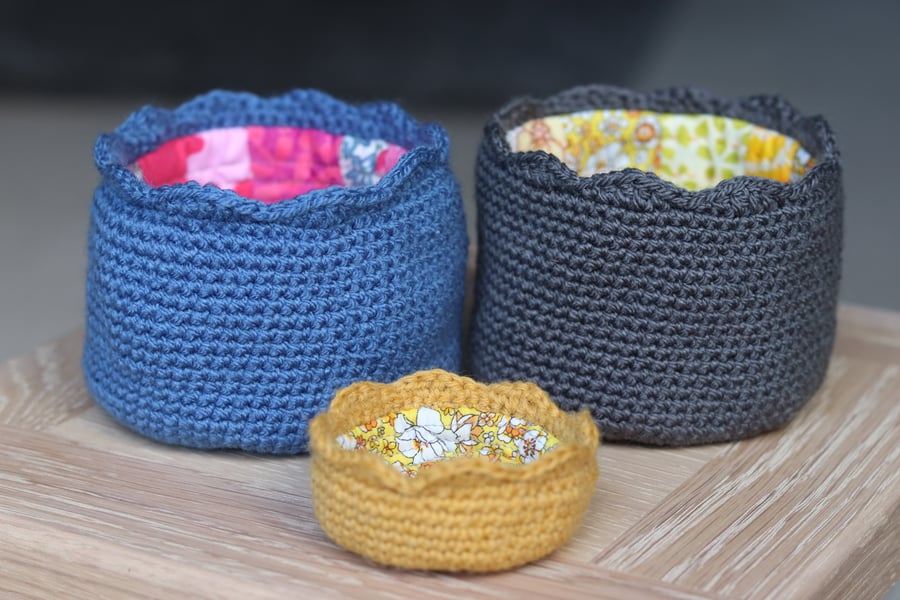 Grey crochet storage pot