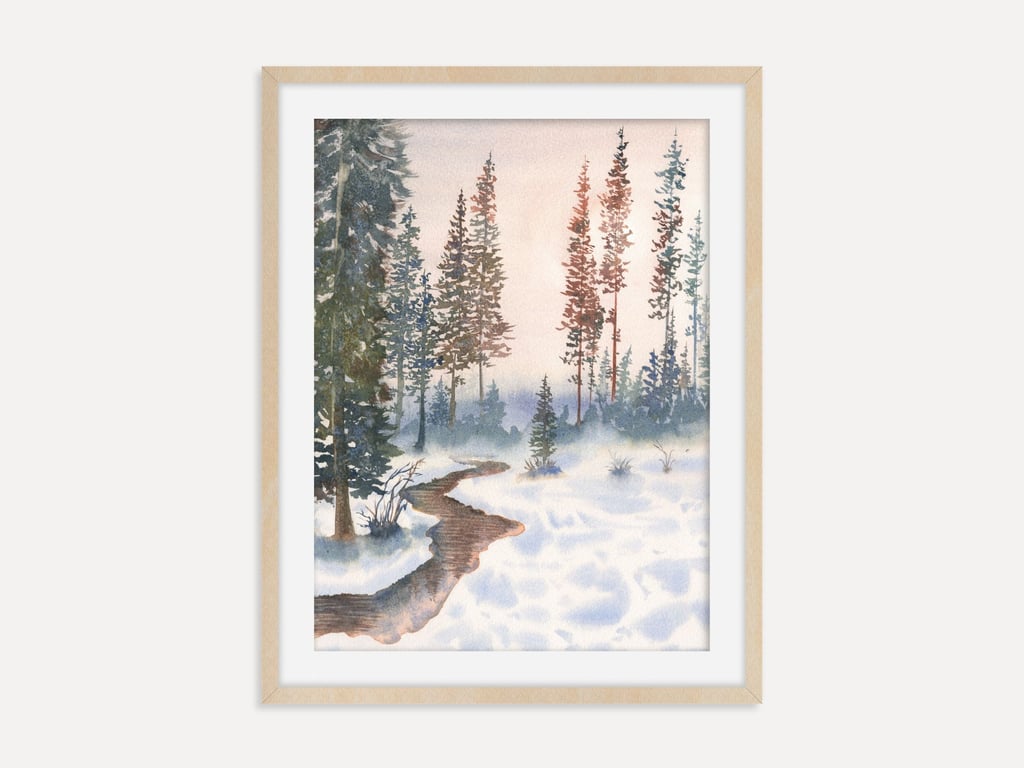 Landscape with Pine Trees Art Print, Forest Wall Art Poster, Nature Artwork