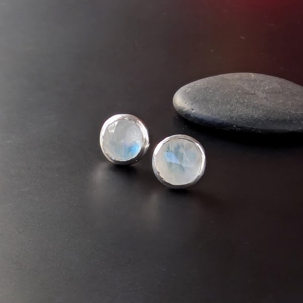 Sterling Silver Moonstone stud earrings, Handmade STONE Design