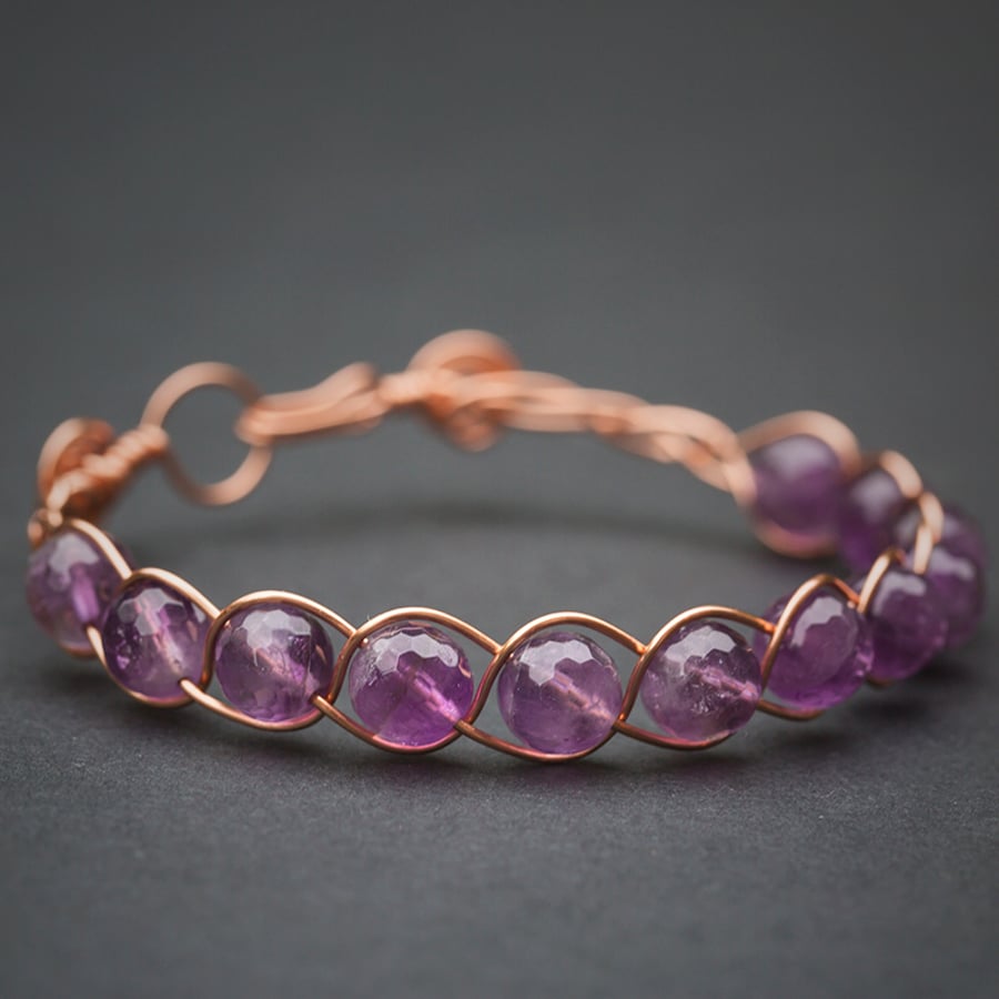 Braided Faceted Amethyst Copper Bangle