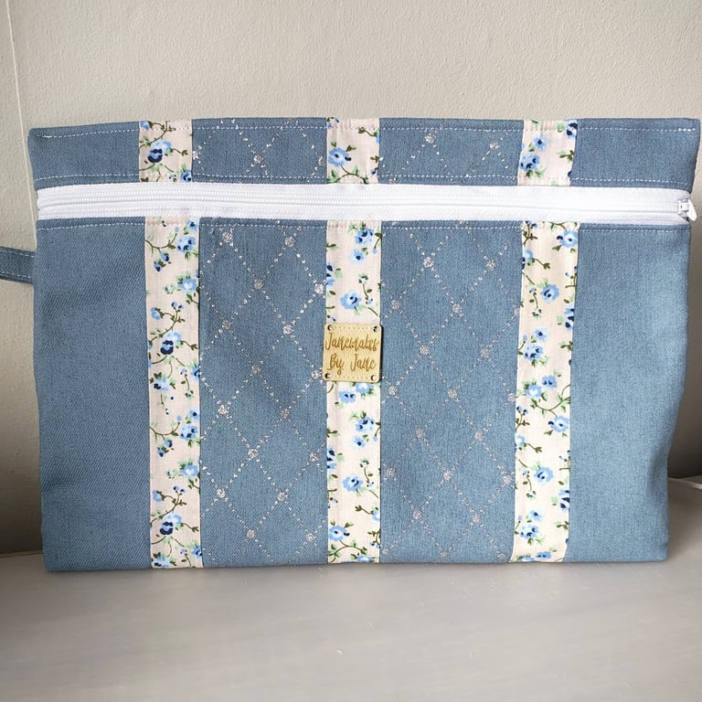 Denim Tablet, Journal cover, upcycled denim zipped sleeve.