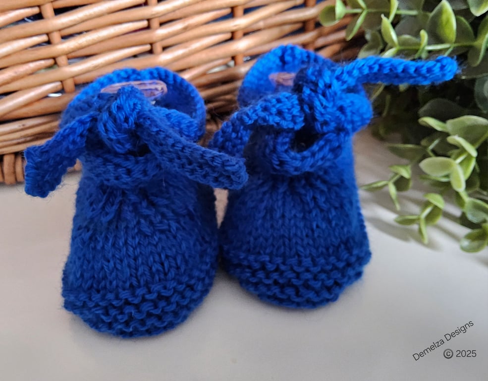 Luxury Baby Boys Sapphire Blue Booties with 50% merino wool  3-6 months