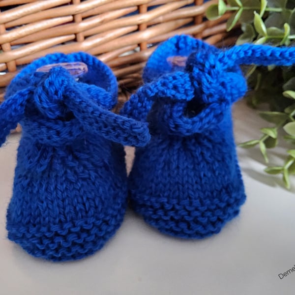 Luxury Baby Boys Sapphire Blue Booties with 50% merino wool  3-6 months