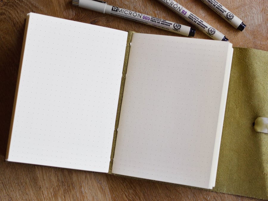 Dot Grid Journal - Leather Wrap Hand Bound Book - 6 x 4 Daily Bullet Art Planner