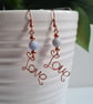 Blue Crackled Agate & Copper Dangle LOVE Earrings Gift Crystal Jewellery Jewelry - Image 8
