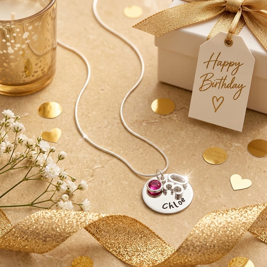 Personalised 30th Birthday Birthstone Necklace - Gift Boxed - Free Delivery