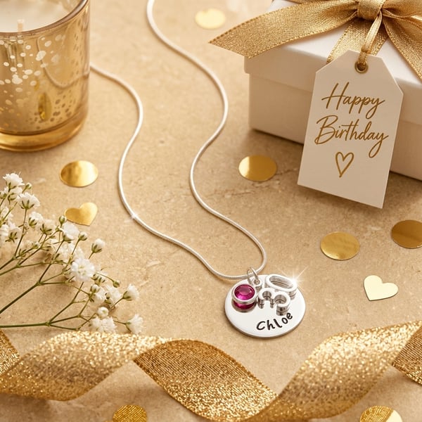 Personalised 30th Birthday Birthstone Necklace - Gift Boxed - Free Delivery