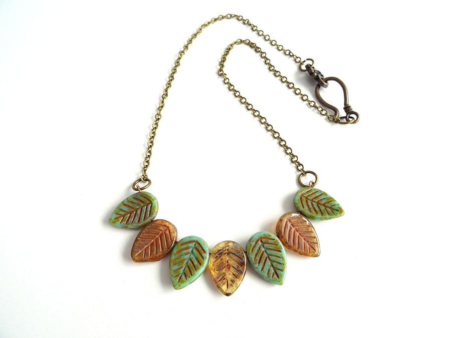 Czech Glass Leaf Necklace