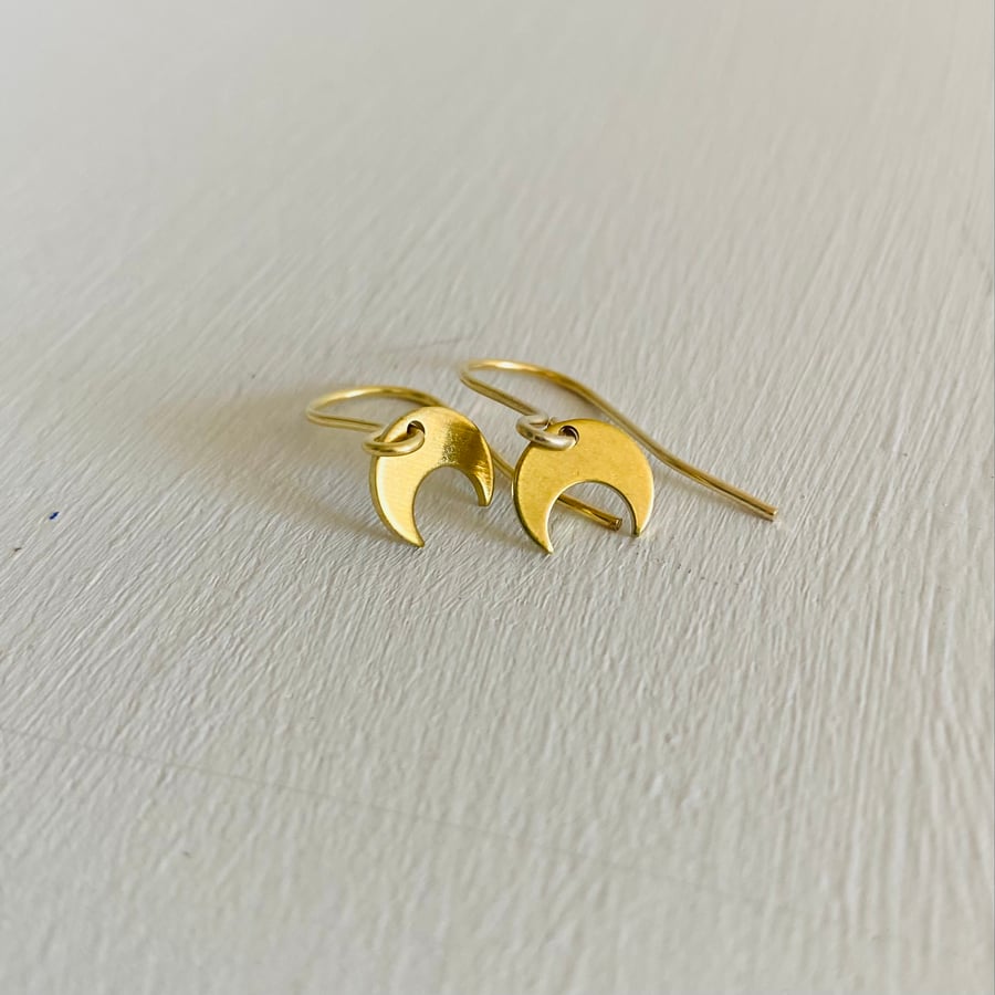 Tiny Moon Earrings in Brass 