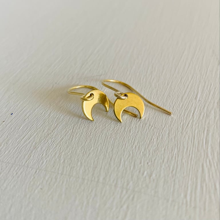 Tiny Moon Earrings in Brass 