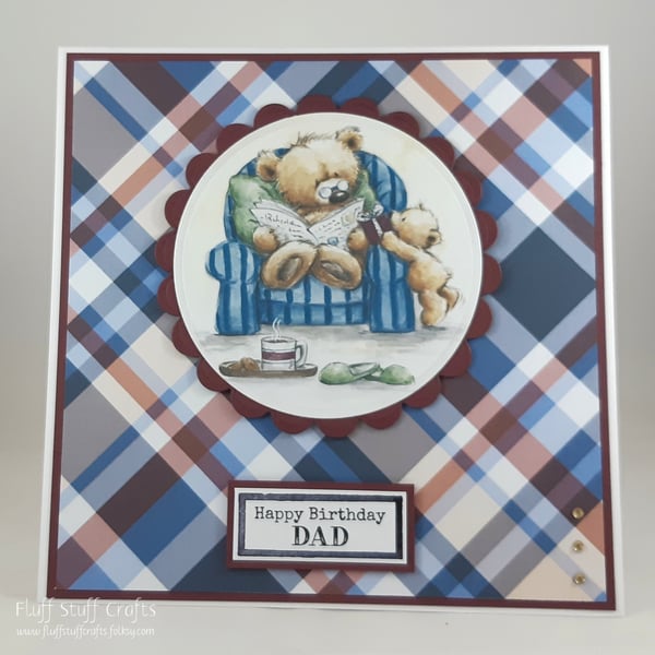 Handmade Dad birthday card - bear in armchair
