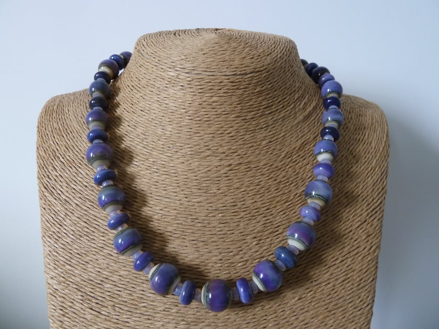 purple lampwork glass necklace