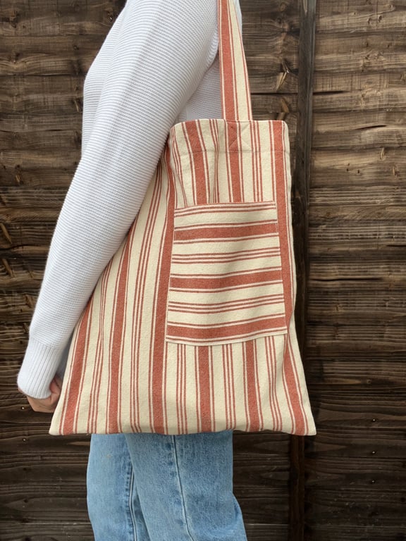Brown Striped Cotton Tote Bag