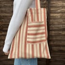 Brown Striped Cotton Tote Bag