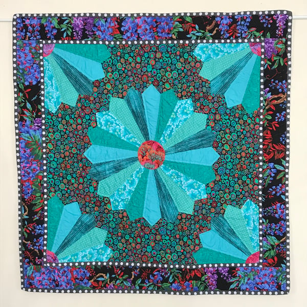 Fans : quilted appliqué textile wall hanging and table cover