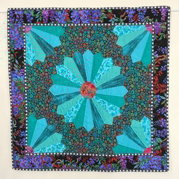 Fans : quilted appliqué textile wall hanging and table cover