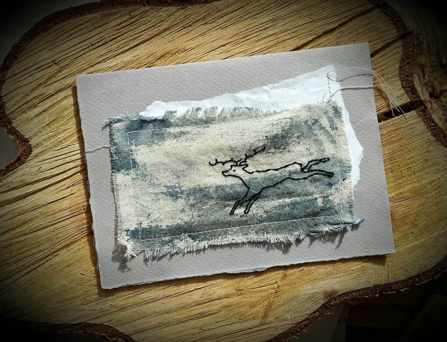 Migration Stitched Deer Card - MADE TO ORDER