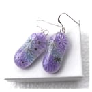 Earrings Fused Glass Millefioiri Handmade M005 Purple Blue Flowers