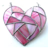 Fat Patchwork Heart Suncatcher Pink Stained Glass Handmade 019