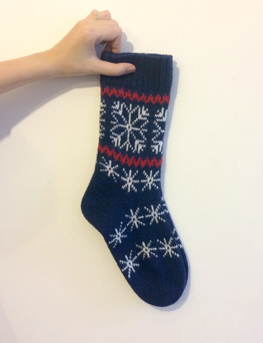 Warm Knitted Wool Socks Navy White Snowflake Scandinavian Nordic Winter