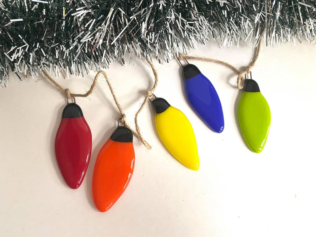 Fused Glass Christmas Light Bulb Bunting Hanging Decoration