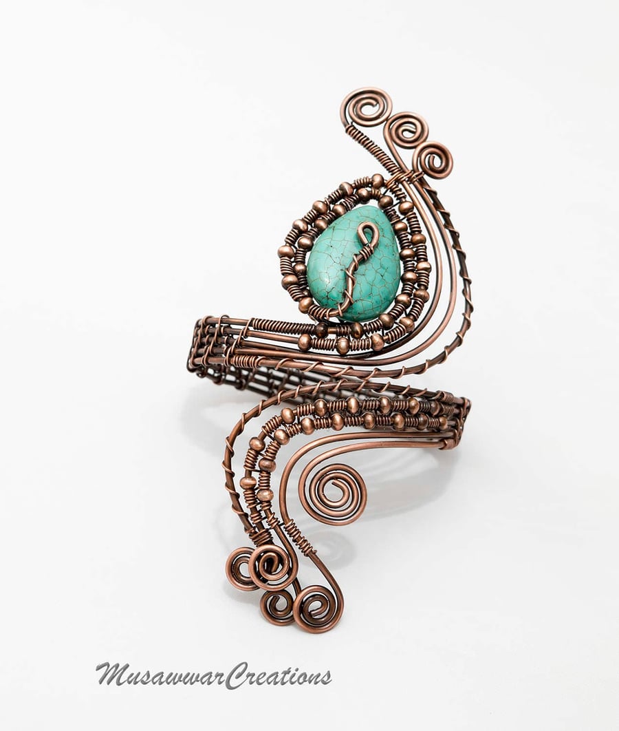 Antique Copper Wire wrapped forearm cuff ,bracelet. Handmade bracelet cuff,boho 