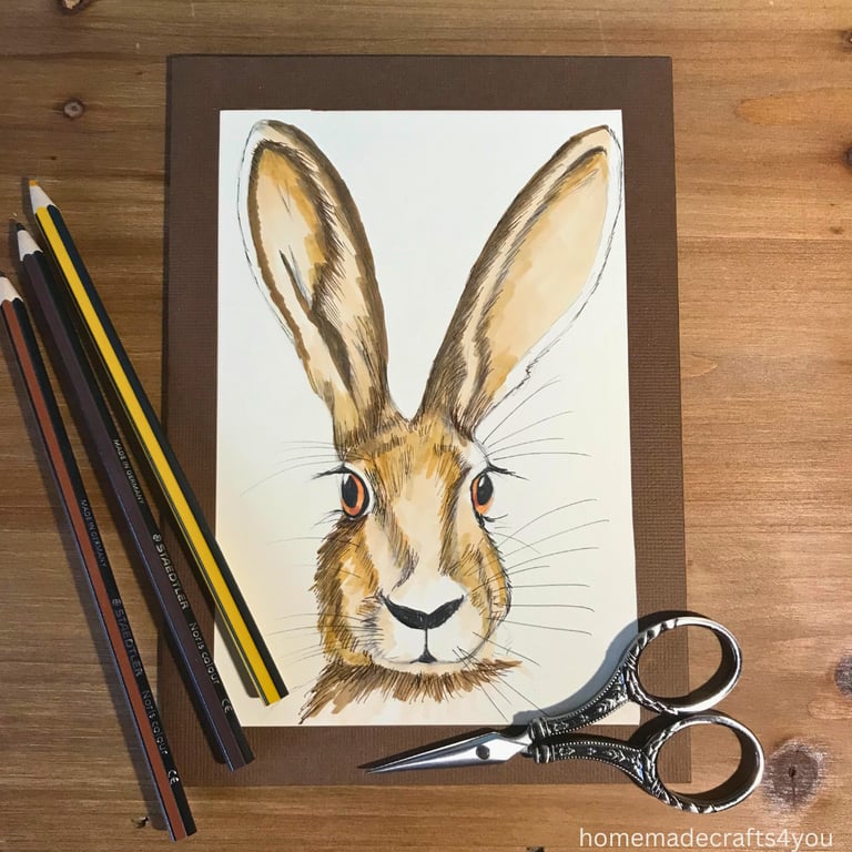 Hand Coloured Hare Portrait Card