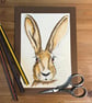 Hand Drawn and  Coloured Hare Portrait Card - Image 1