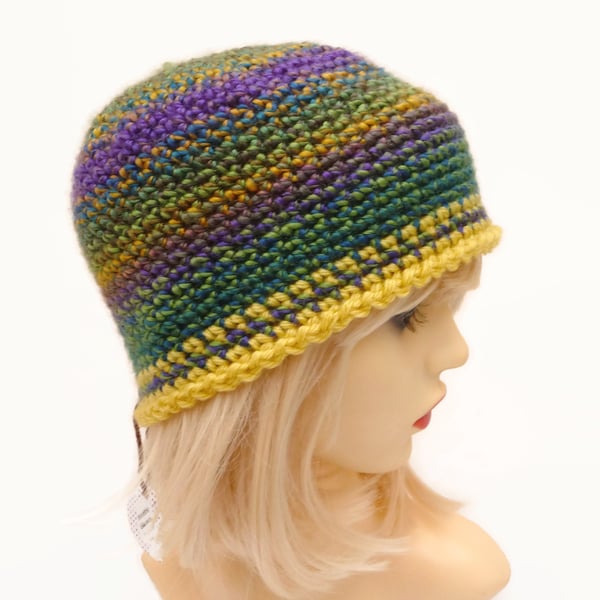 Gradient Green Blue Yellow Adult Crochet Hat