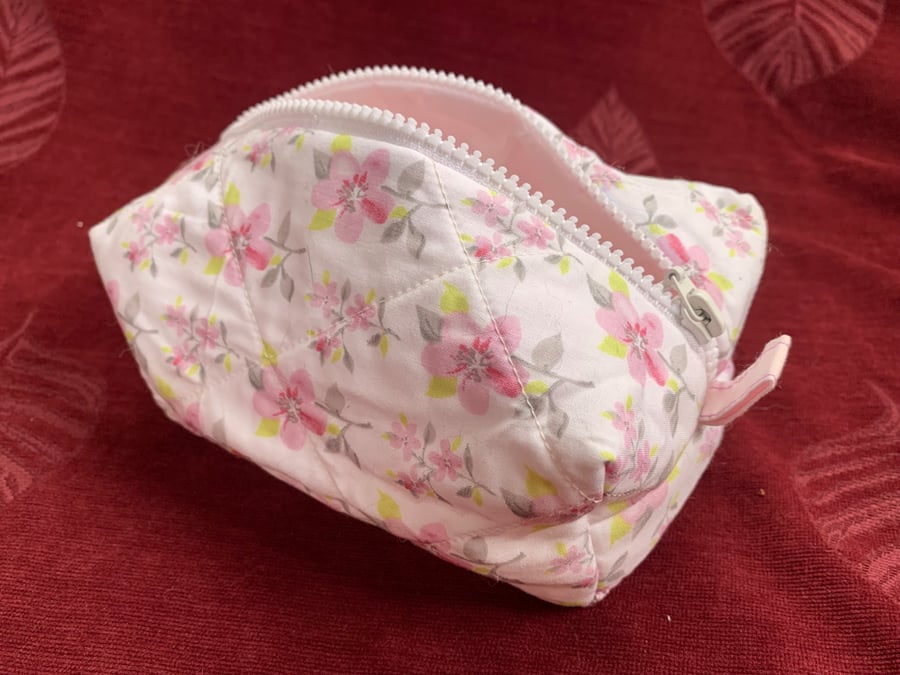Homemade Floral, Quilted Makeup Bag