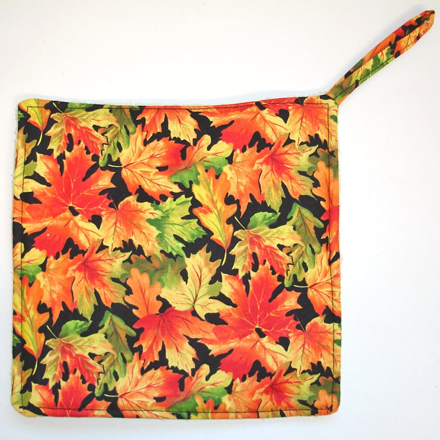 Pot Holder Autumn Leaves Grab Mat Kitchen Cookware Pad Orange Red Leaf