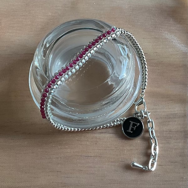 Handmade Sparkly Pink Crystal Beaded Bracelet -Personalise with Initial Charm