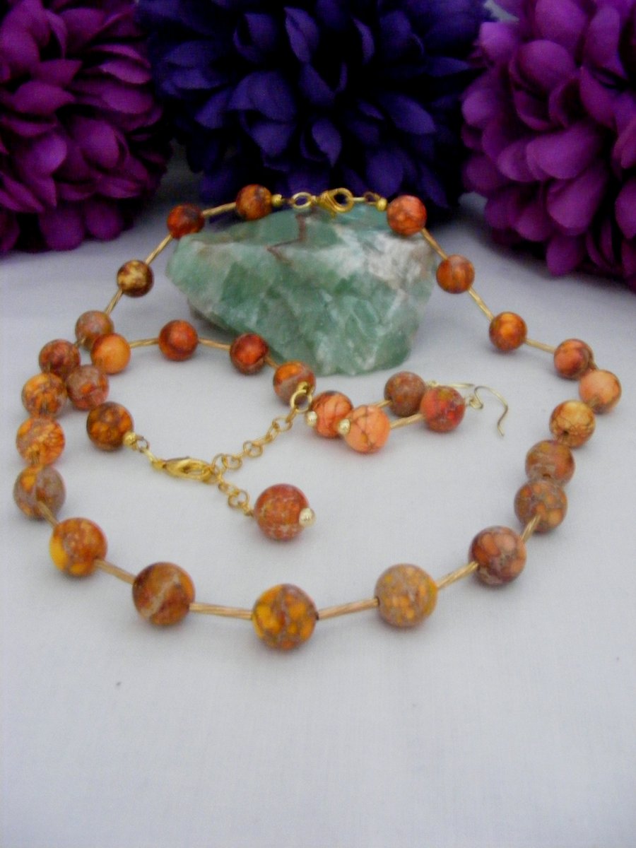 Orange Impression Jasper Jewellery Set