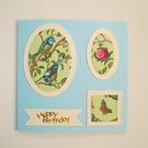 Blue tits and butterfly floral birthday card
