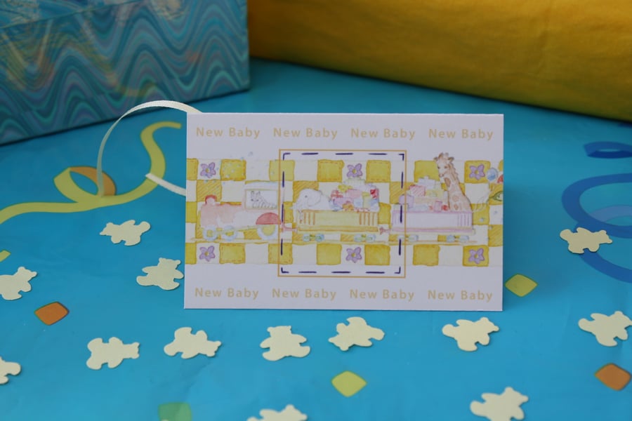 New Baby Gift Tag with Teddy Bear Confetti