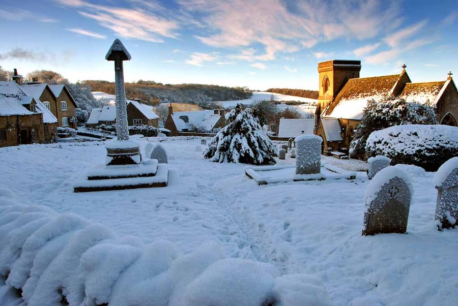 Snowshill Village Winter Landscape Cotswolds Photograph Print