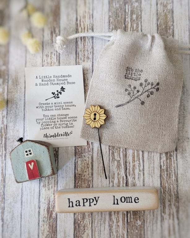 Little Wooden Painted House and Base in a Bag