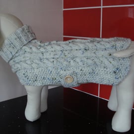 Hand Knitted Medium Dog Coat Jumper In A Lovely Island Tweed Aran (R884)