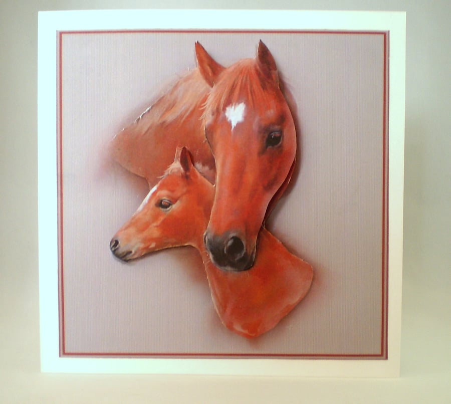 Decoupage,3D Horse and Foal Greeting Card, personalise
