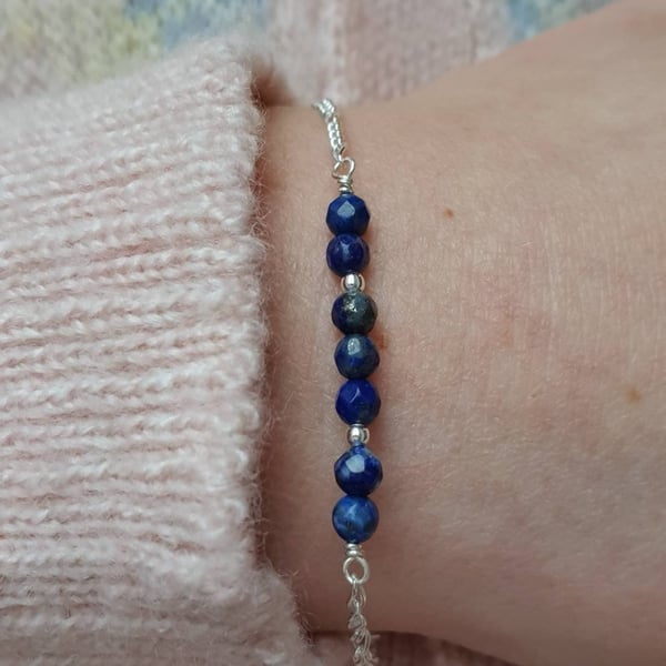 Lapis lazuli and sterling silver bracelet, blue gemstone bracelet