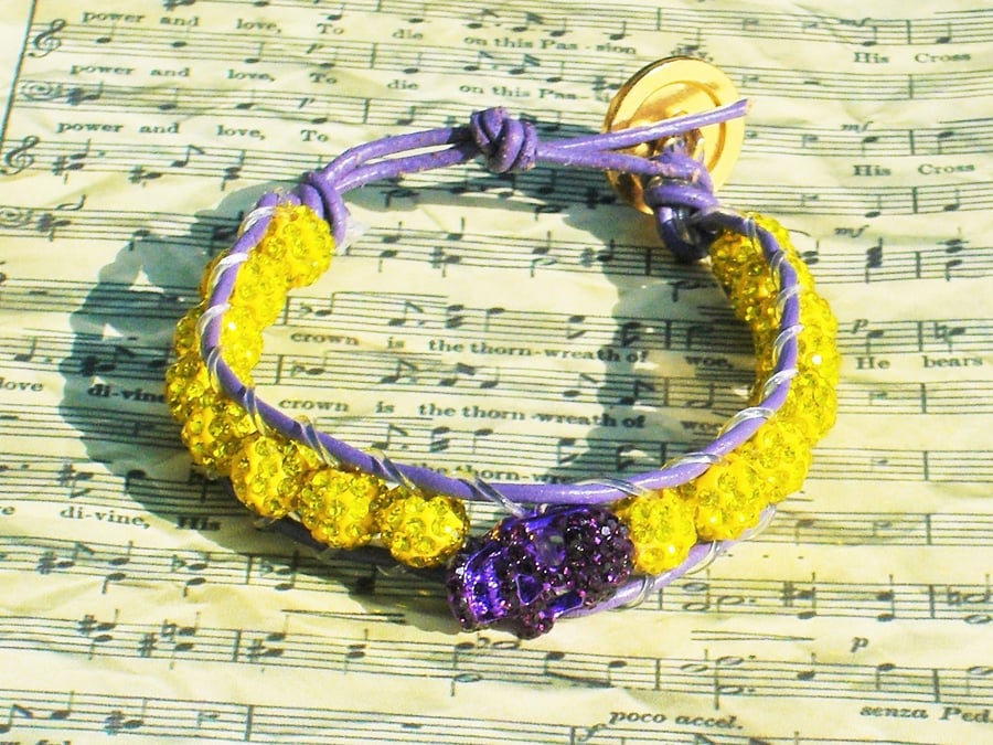 Purple & Gold Shamballa Beaded Hippie BoHo Bracelet FREE UK postage