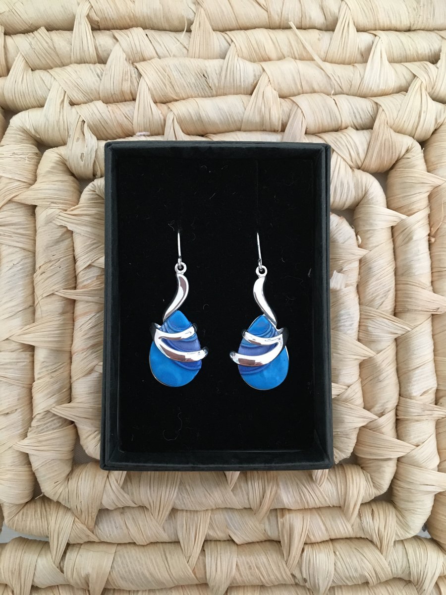 Vibrant Blue Teardrop Wave Earrings