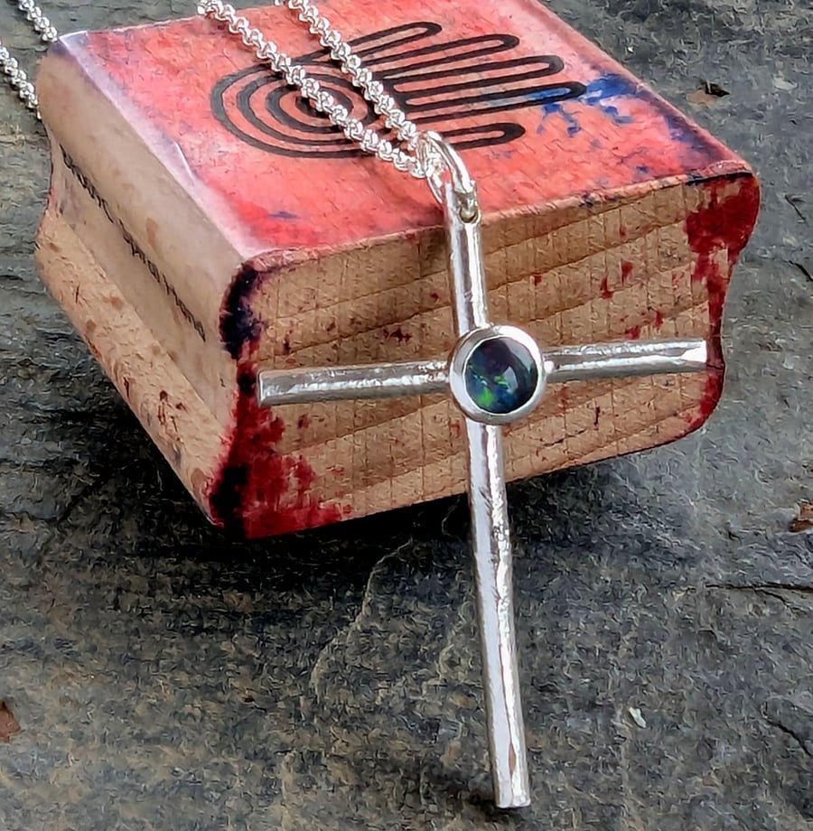 Recycled Sterling Silver Opal pendant cross 