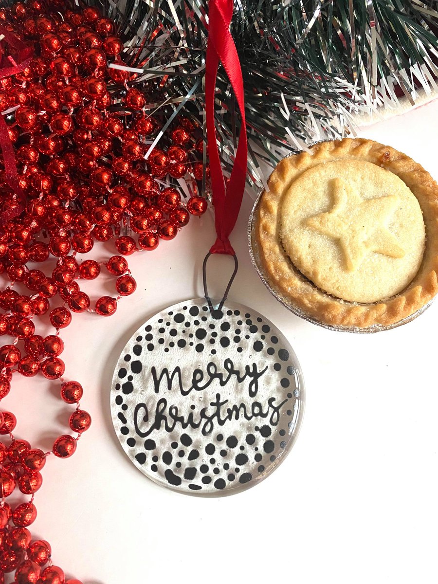 Fused Glass Merry Christmas Bauble Hanging Decoration