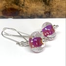 Handmade Pink Lampwork Glass & Silver Earrings