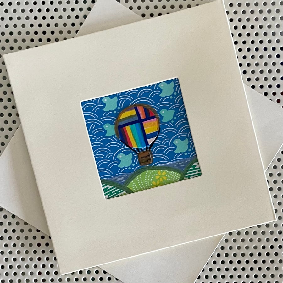 Blank card - handmade collage ‘Hot Air Balloon No.1’