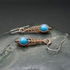 Copper Wire Wrapped Herringbone Drop Earrings with Turquoise Howlite Beads