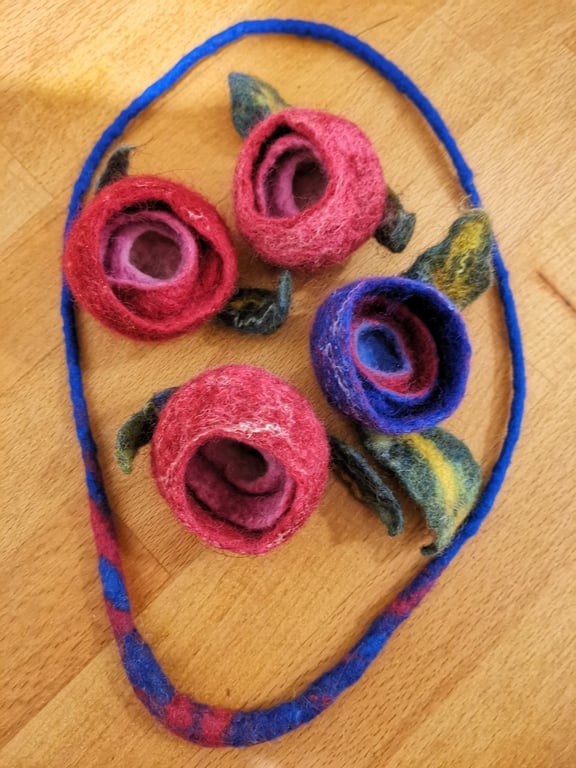 Felted Necklace and rose brooch