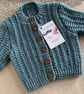 Hand Knitted Baby Cardigan – Harbour Blue 3–6 Months Ready to Post