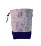 two at a time knitting bag with floral  print, drawstring divided pouch, 